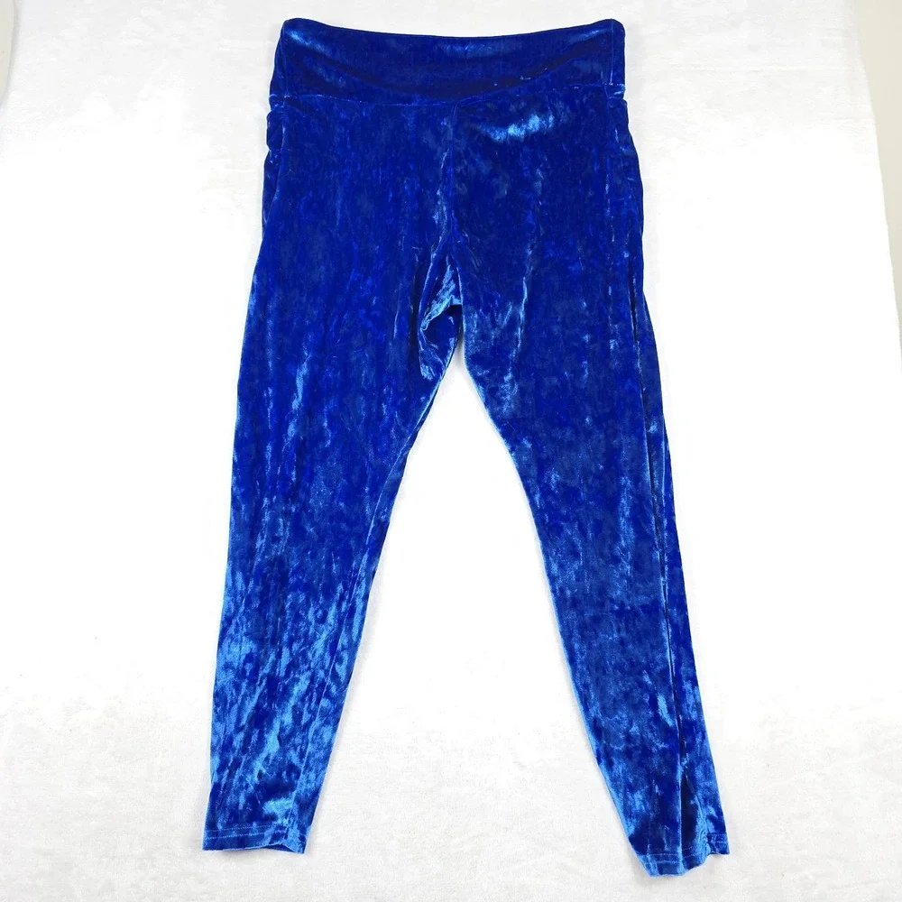 Fabletics‎ Crushed Velour Blue Cross Women's Size 2X Leggings